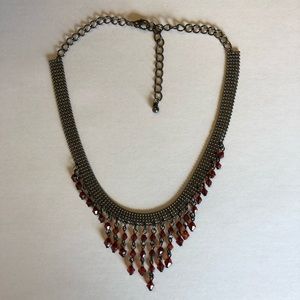 Dark Silver Necklace with Red Beads 16in